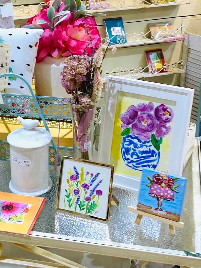 Handmade journals, cards, and paintings from Art DeLourdes at Frisco Mercantile
