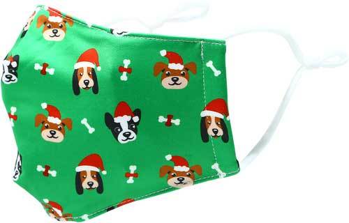 Santa Dog adult holiday mask with dogs in red caps