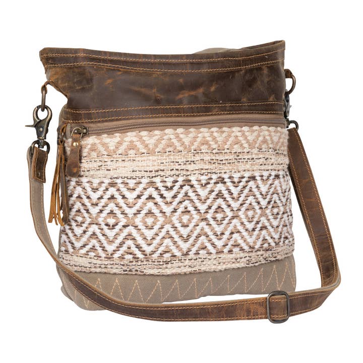 Blending Taste Shoulder Bag of canvas, leather, and rug