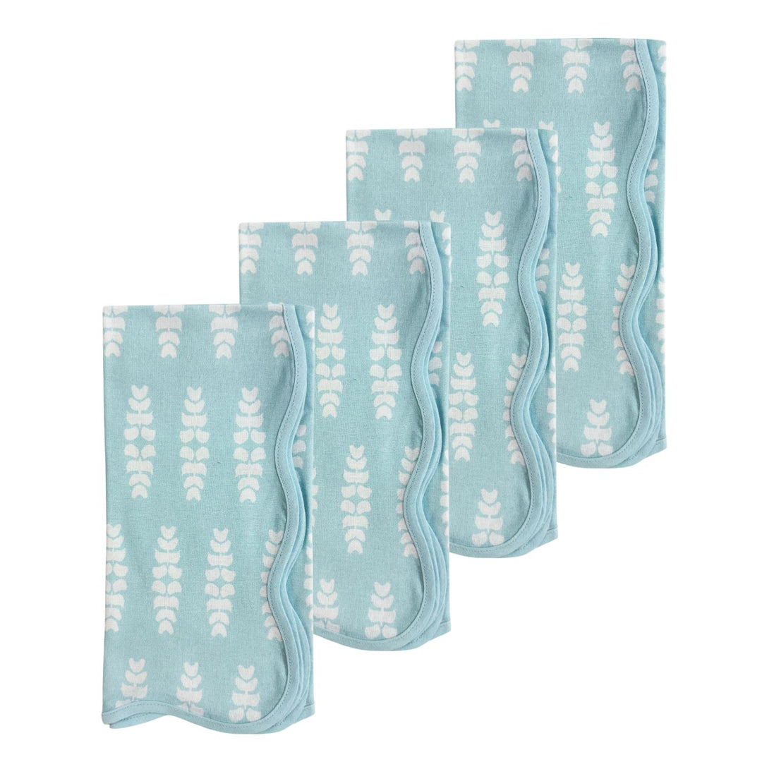 Floral Blue Scalloped Dinner Napkins