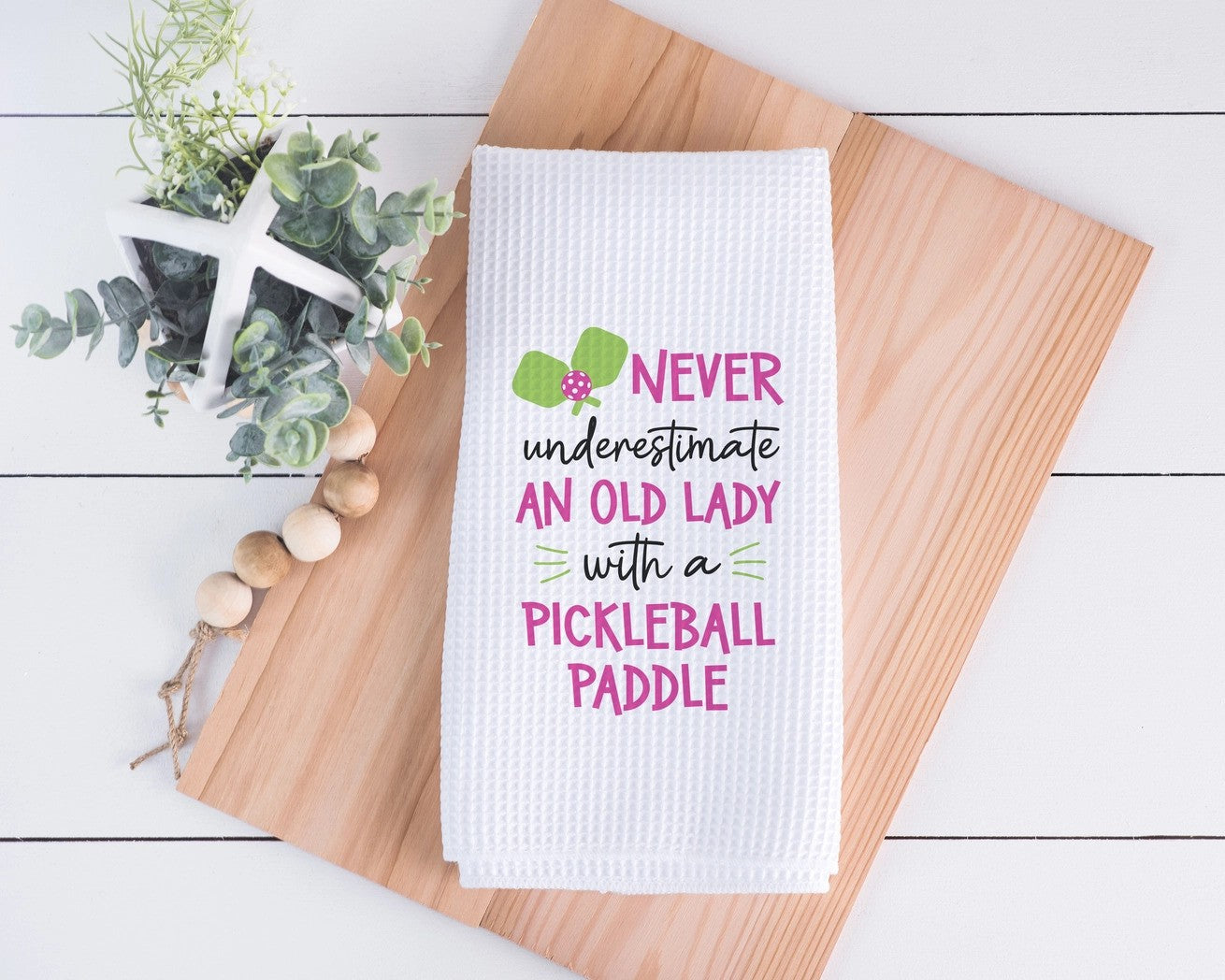Old Lady Pink Pickleball Kitchen Towel