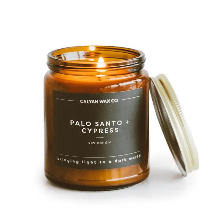 Amber Jar Candle with Bronze Lid Palo Santo + Cypress Calyan Wax Co.