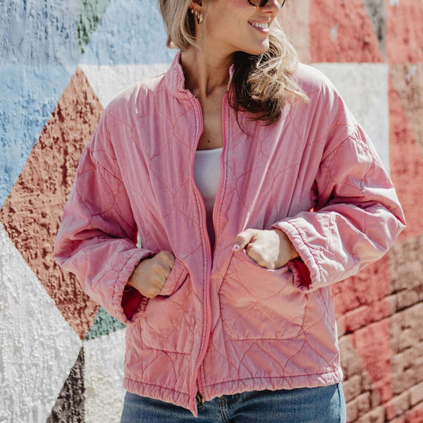 Pink Garment Washed Quilted Jacket - Frisco Mercantile
