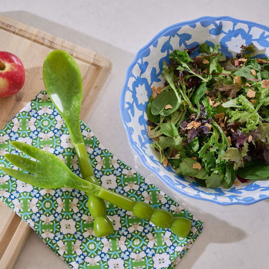 Highlands Blue Melamine Serving Bowl has a blue pattern invoking traditional family meals