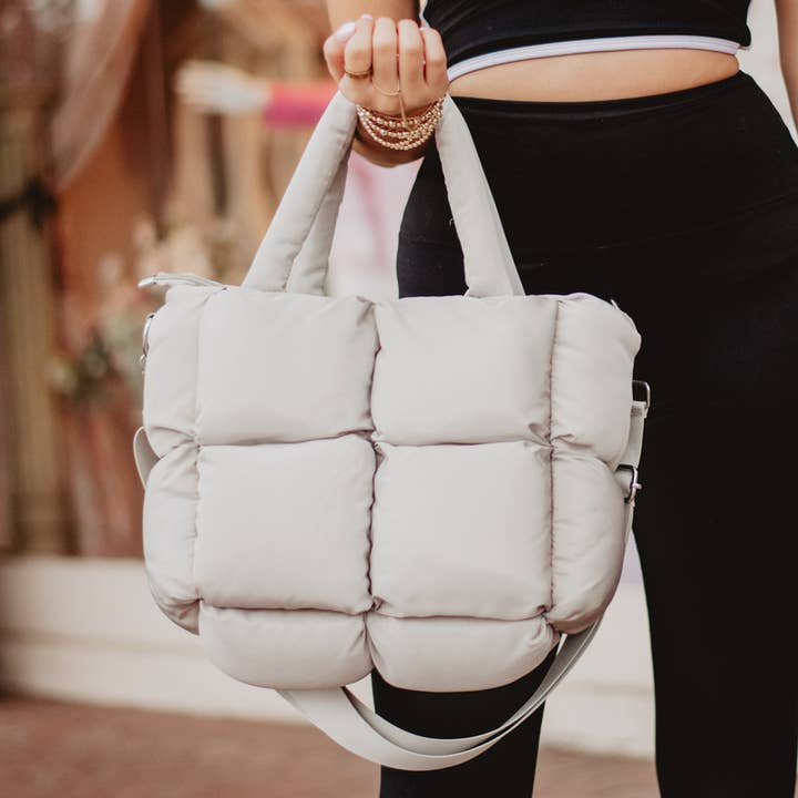 Sand Mini Tote Purse made from puffy quilted material