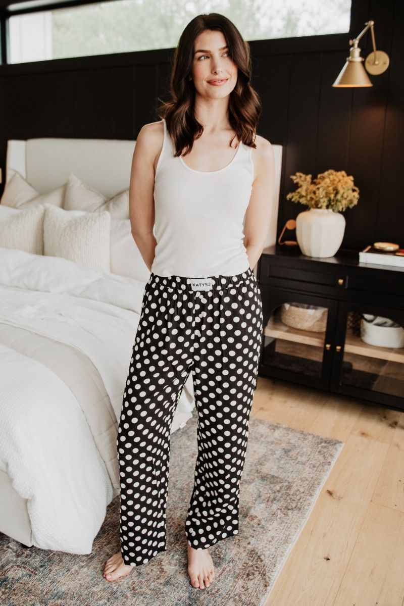 Black &amp; White Polka Dots Boxer Pants