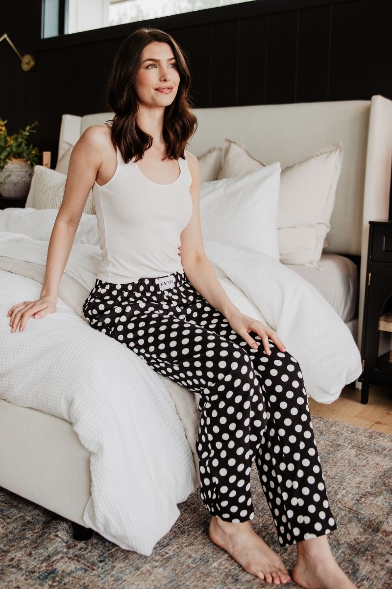 Black &amp; White Polka Dots Boxer Pants