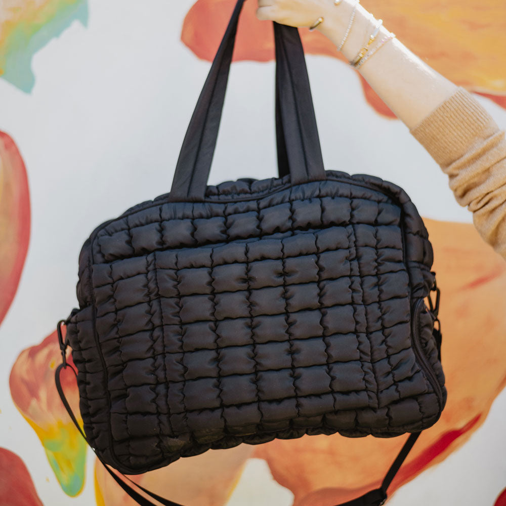 Black Quilted Weekender Bag