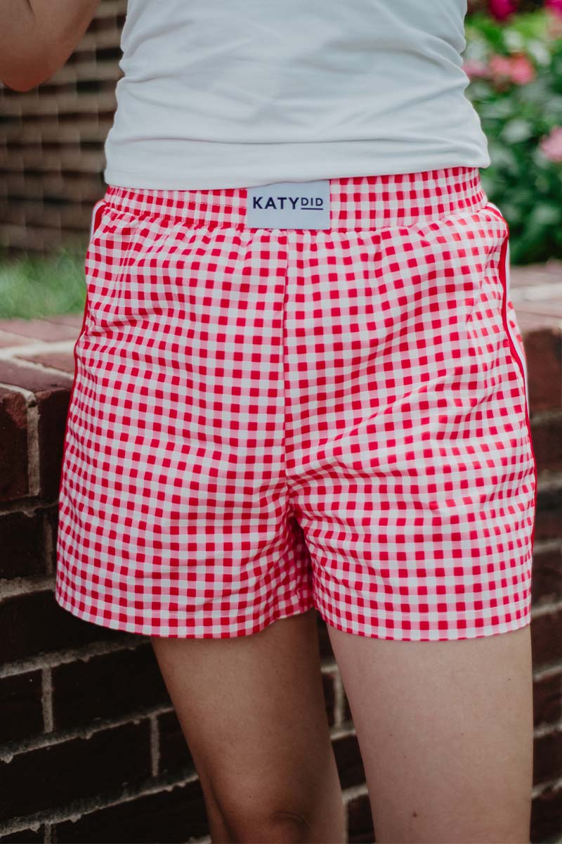 Red Plaid Women&#39;s Boxer Shorts