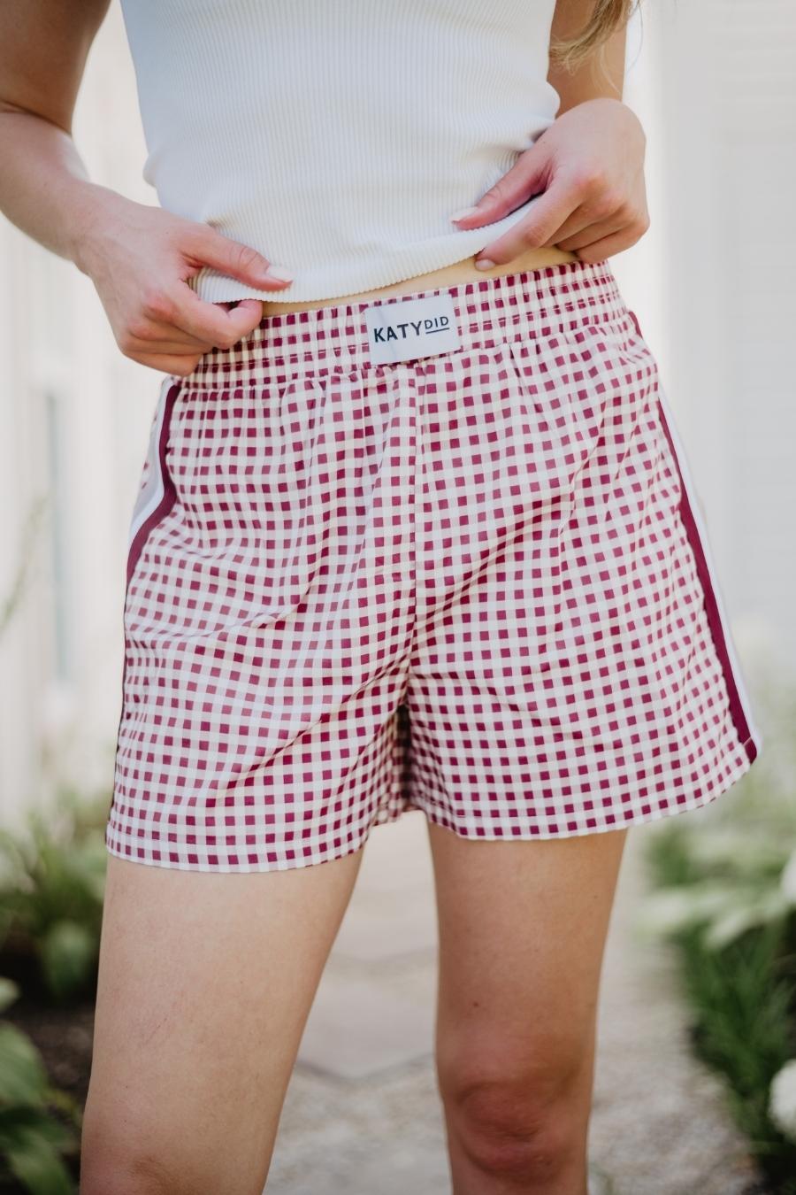 Maroon Plaid Women&#39;s Boxer Shorts