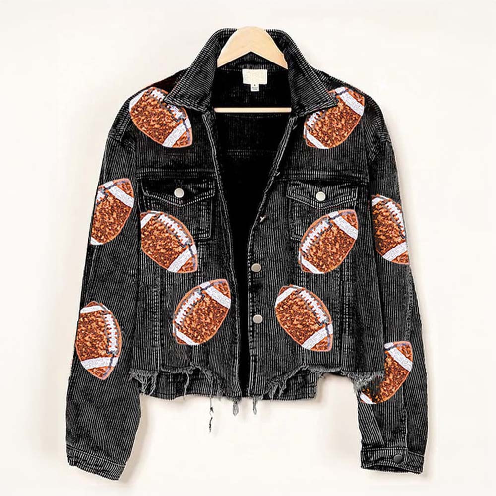Sequin Football Cropped Corduroy Shacket in beige