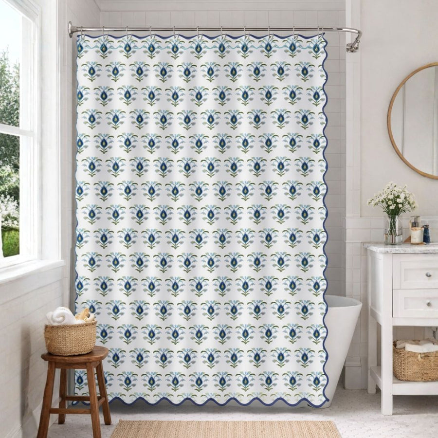 Rosemary White Shower Curtain measures 72"x72"