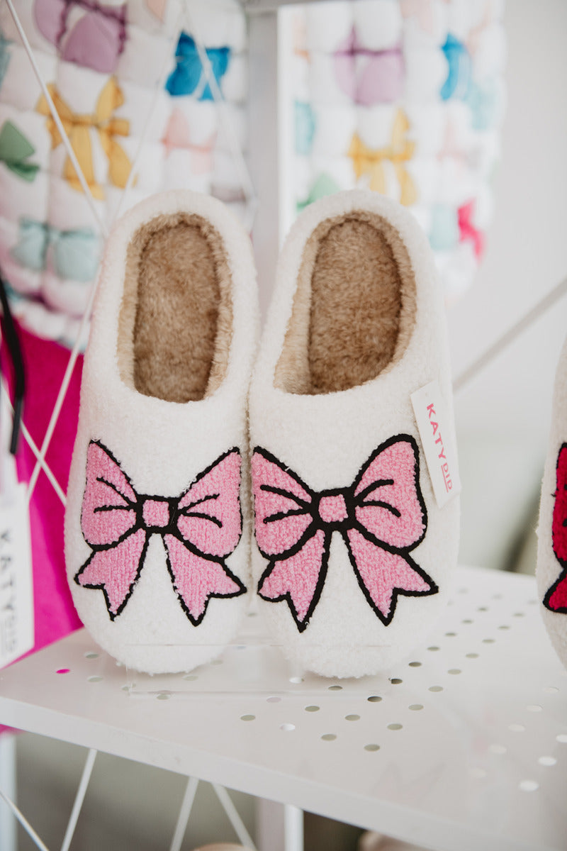 Light Pink Bow Fuzzy Slippers