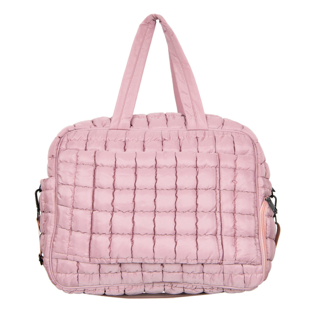 Mauve Quilted Weekender Bag front view