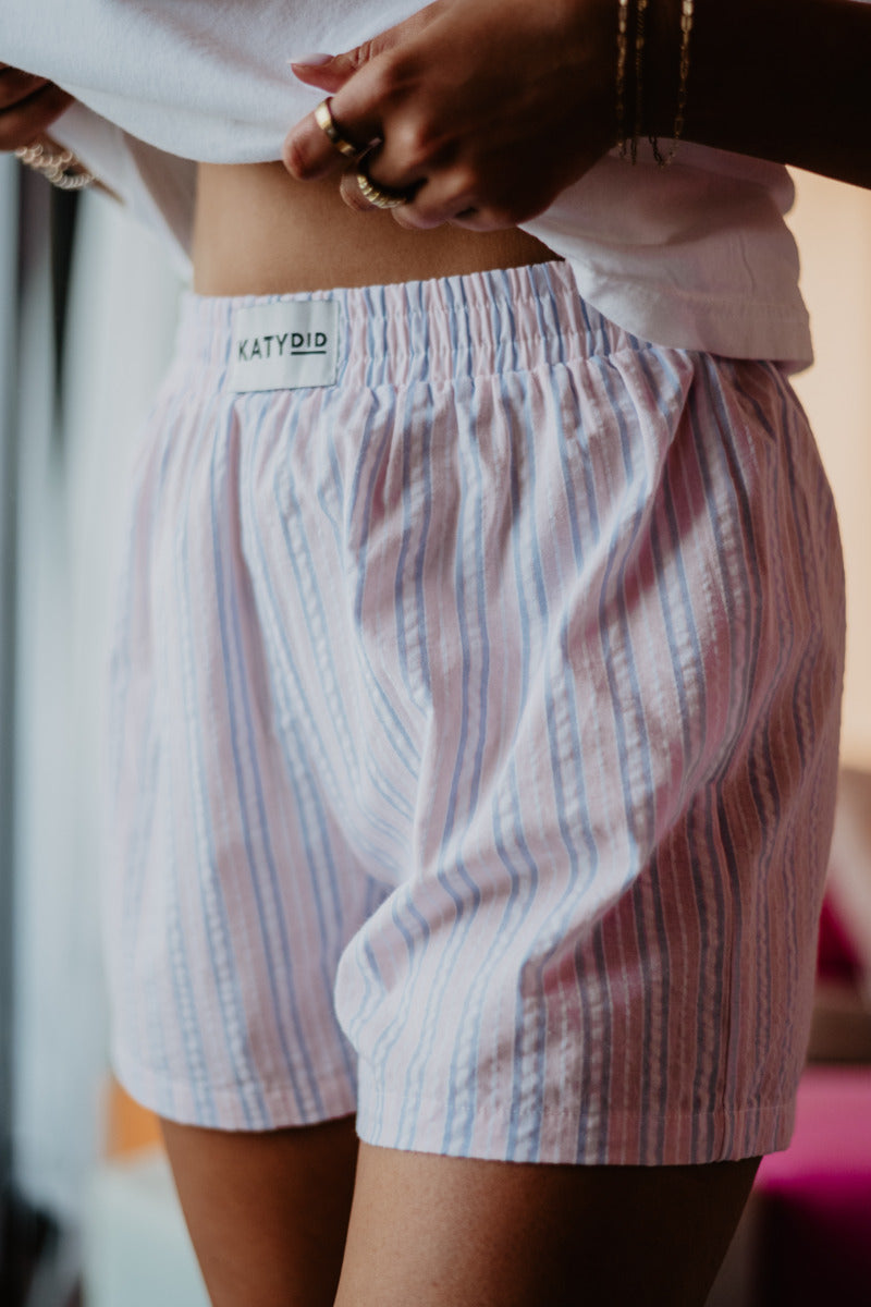Light Pink and Blue Striped Boxer Shorts