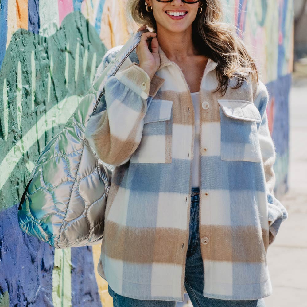 Blue & Tan Checker Plaid Shacket