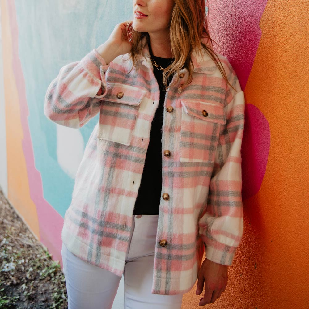 Pink & Gray Plaid Shacket