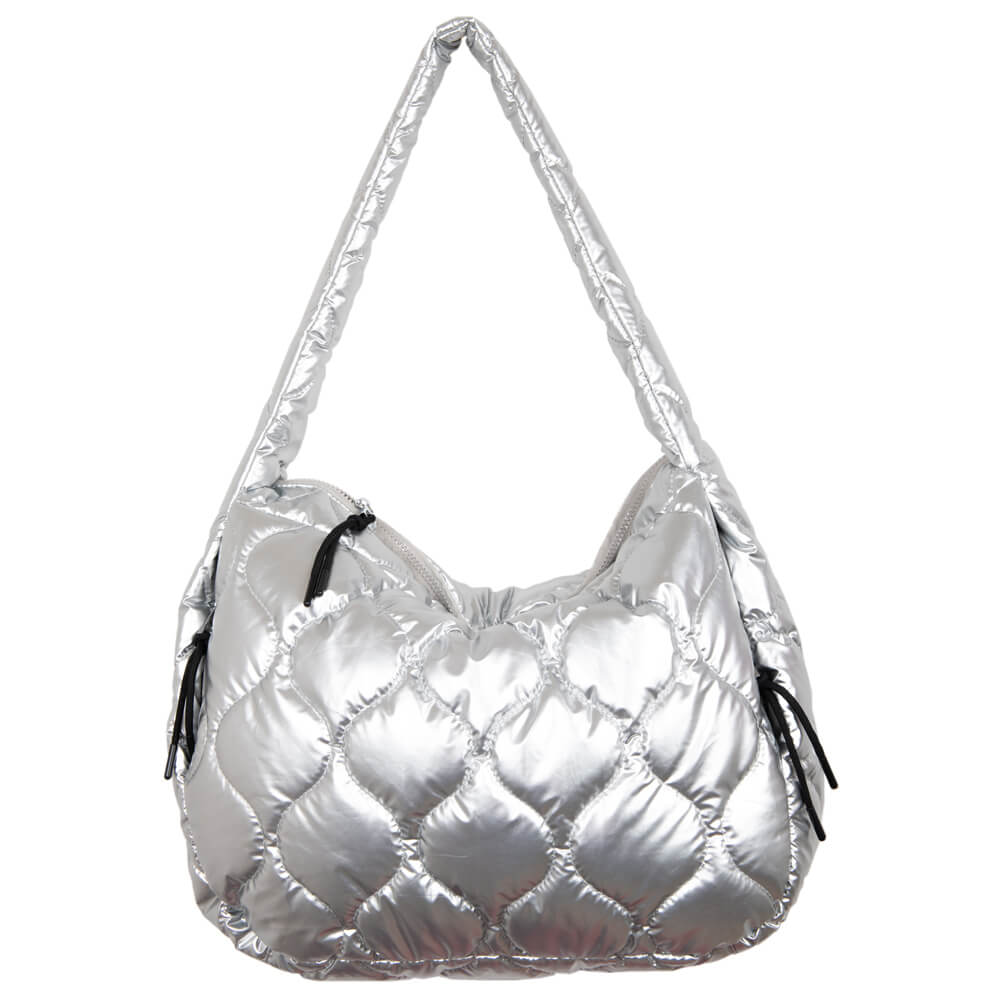 Metallic Silver Oversized Puffer Bag