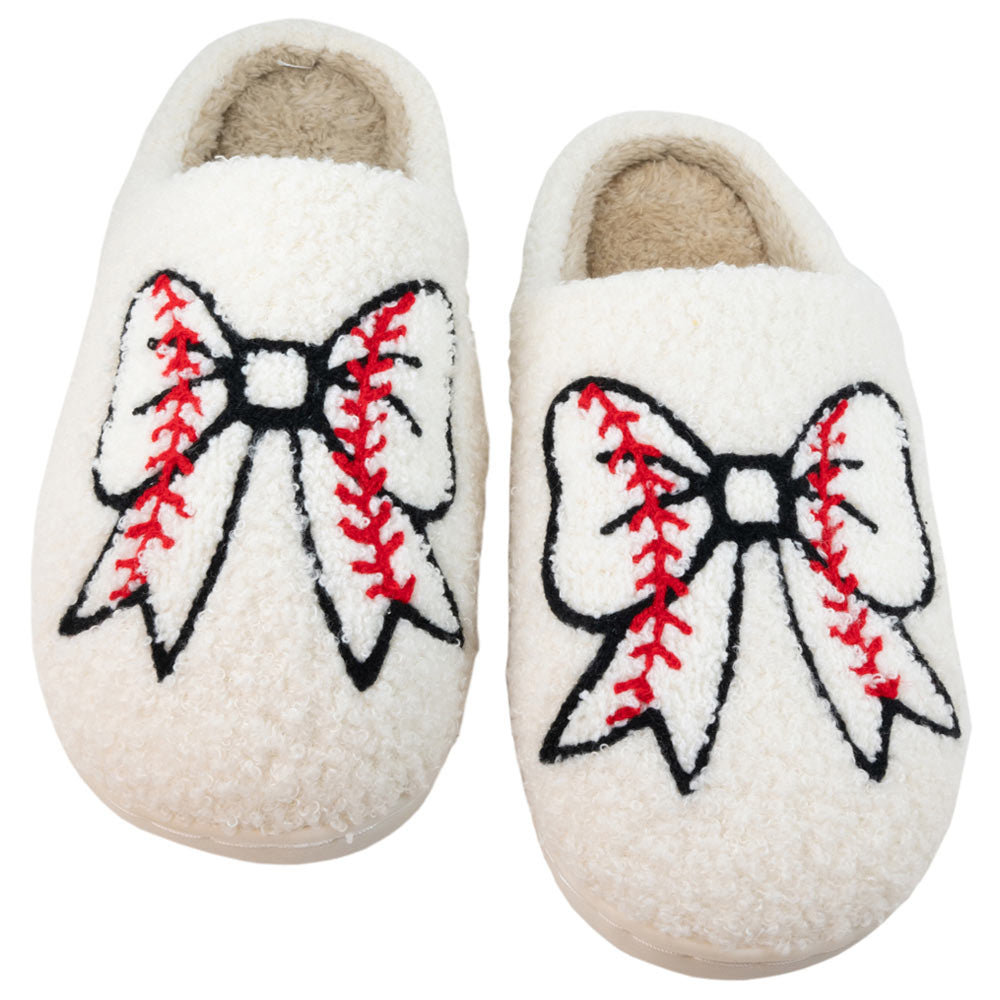 Baseball Bow Fuzzy Slippers