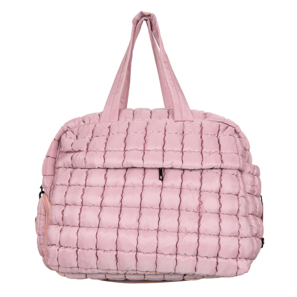 Mauve Quilted Weekender Bag front view