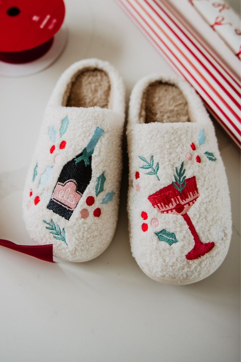 Holiday Champagne, Coupes & Holly Slippers