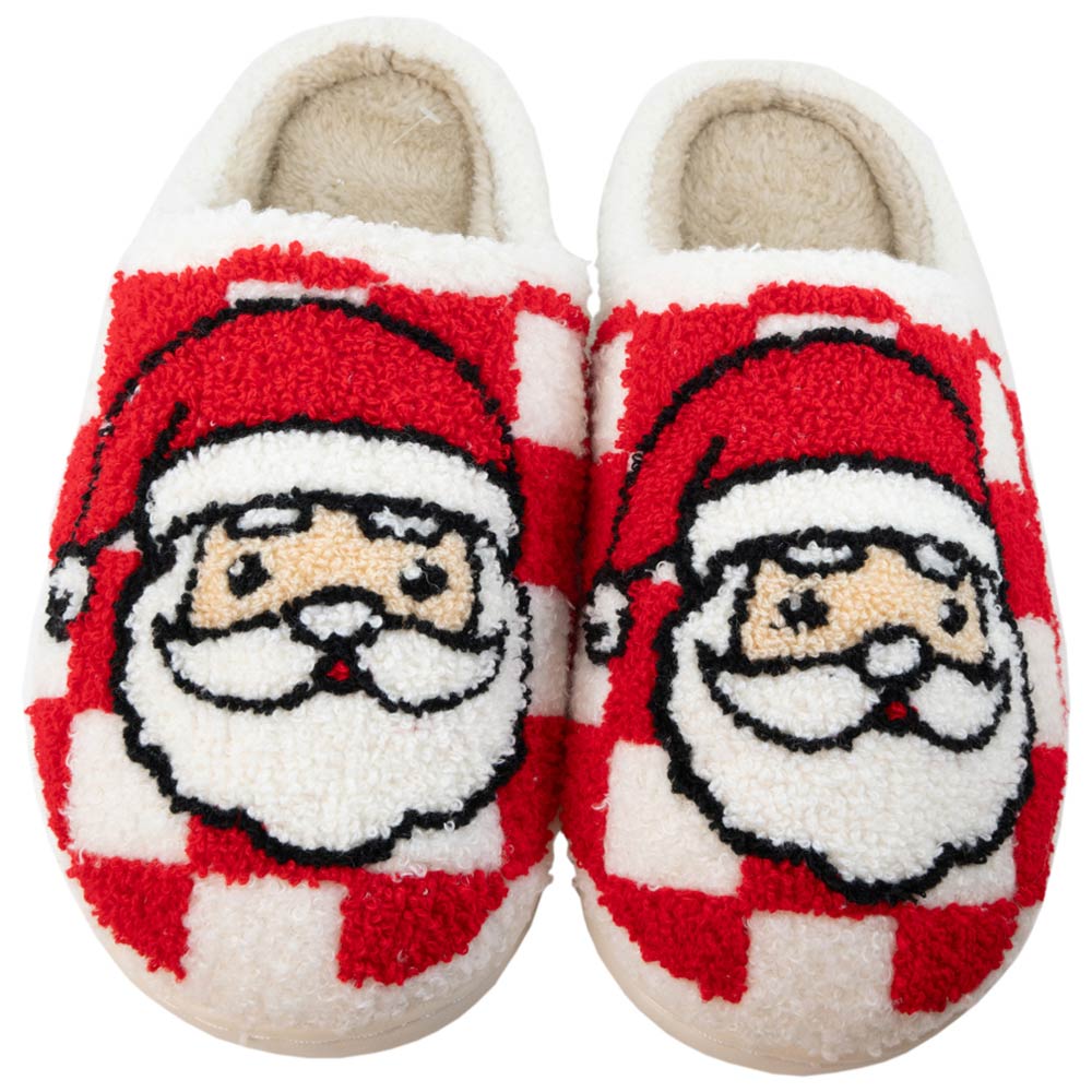 Santa Red Checkered Fuzzy Slippers