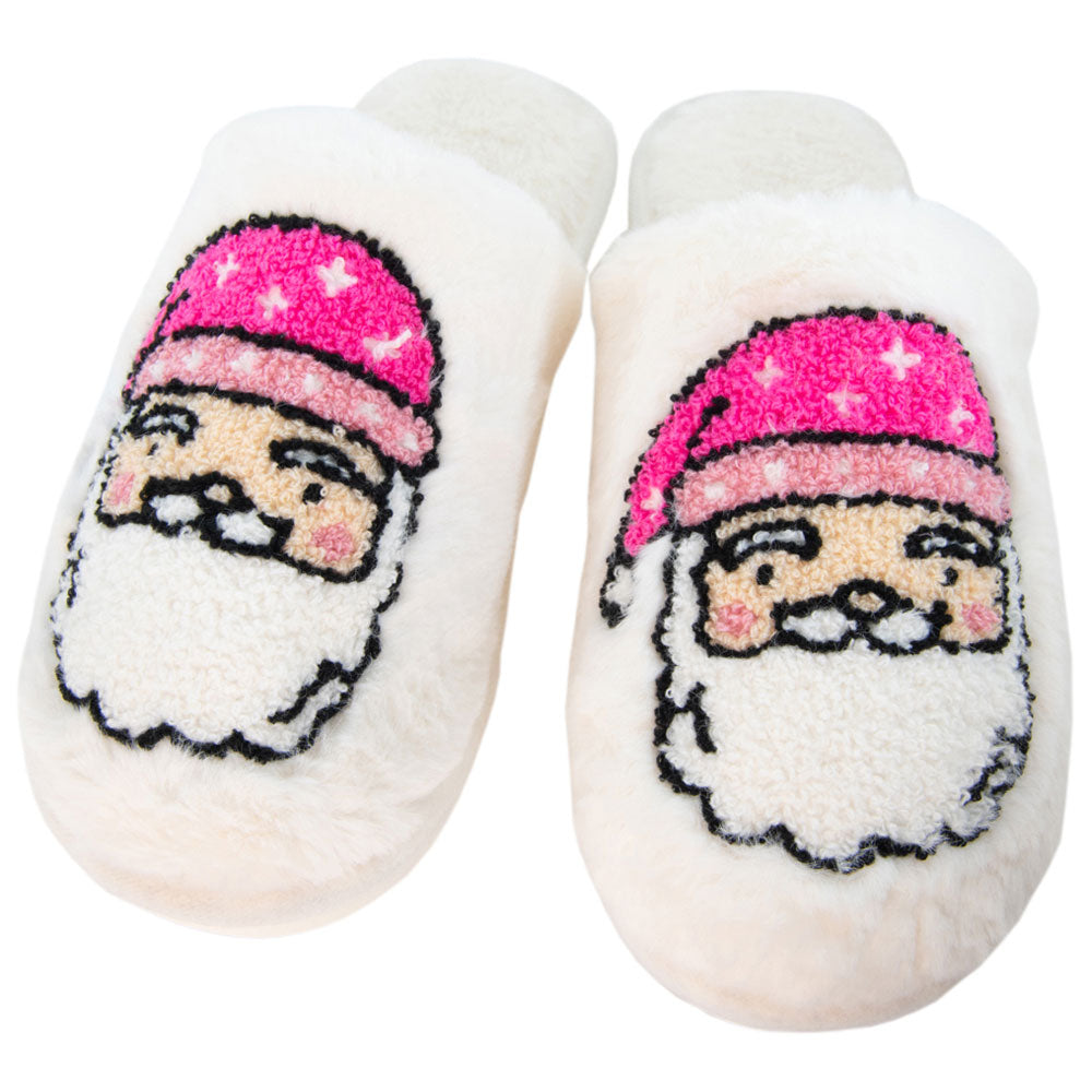 Pink Santa Face Happy Feet Slippers