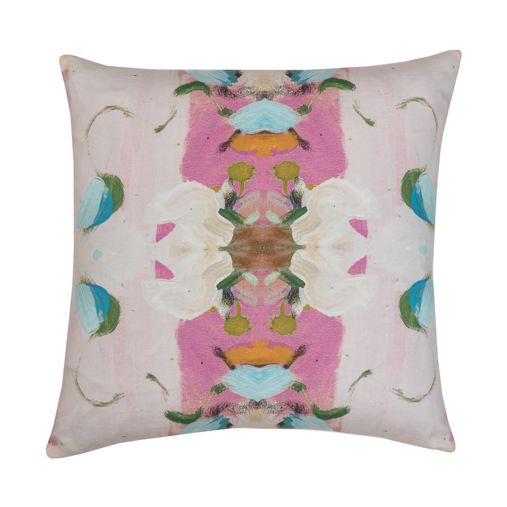 Monet's Garden Pink Linen Throw Pillow 14" x 20" lumbar