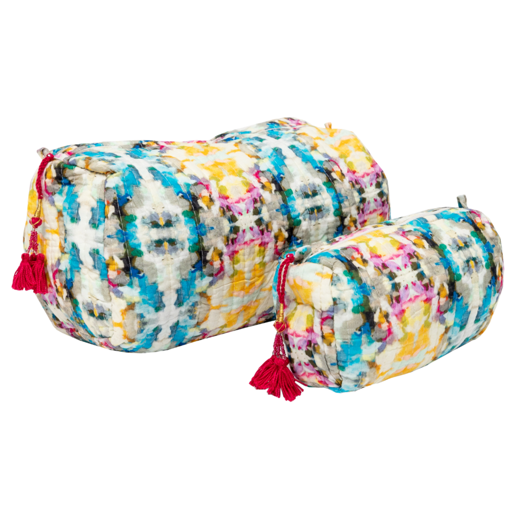 Indigo Girl Blue quilted cosmetic bag in large and small from Laura Park Designs