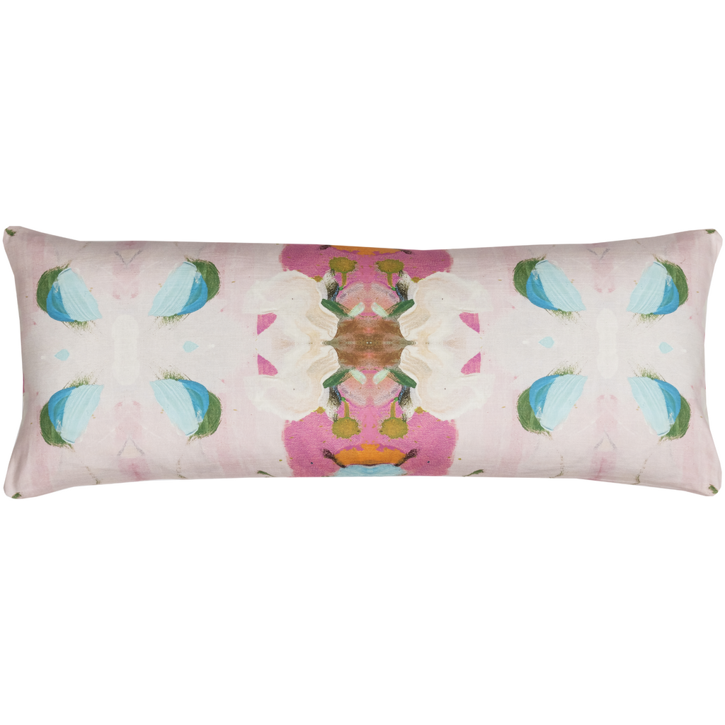 Monet&#39;s Garden Pink Linen Throw Pillow 14&quot; x 36&quot; bolster