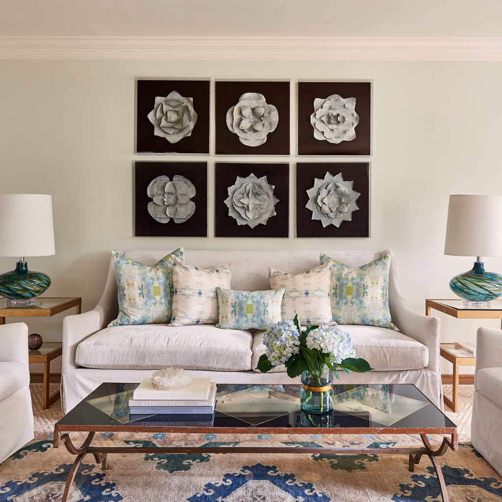 Coral Bay Green Linen Throw Pillow in living space display