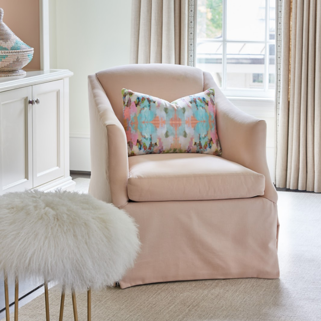 Brooks Avenue linen pillow inspired by original art from Laura Park Designs chair accent