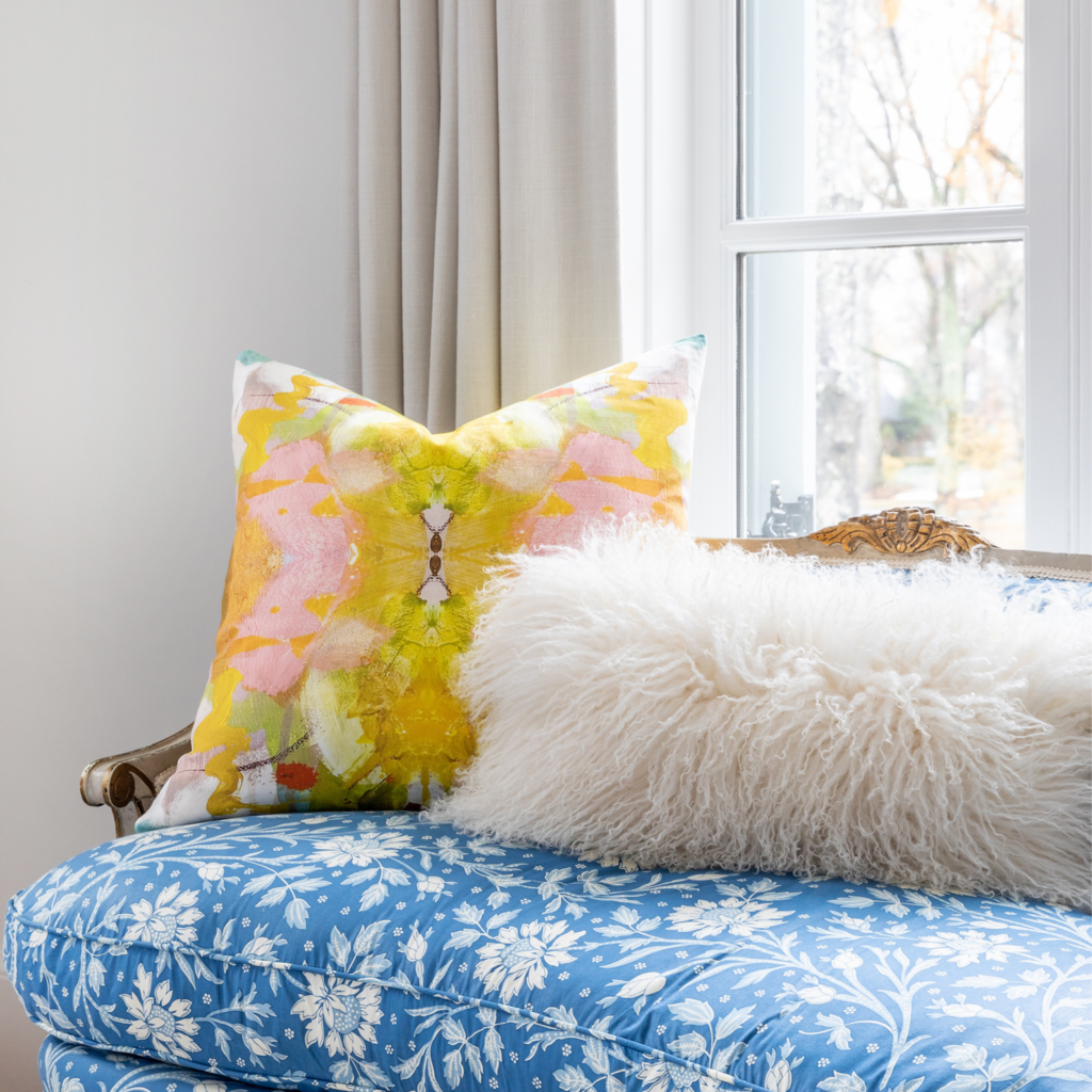 Jardin Yellow Linen Pillow 22" square