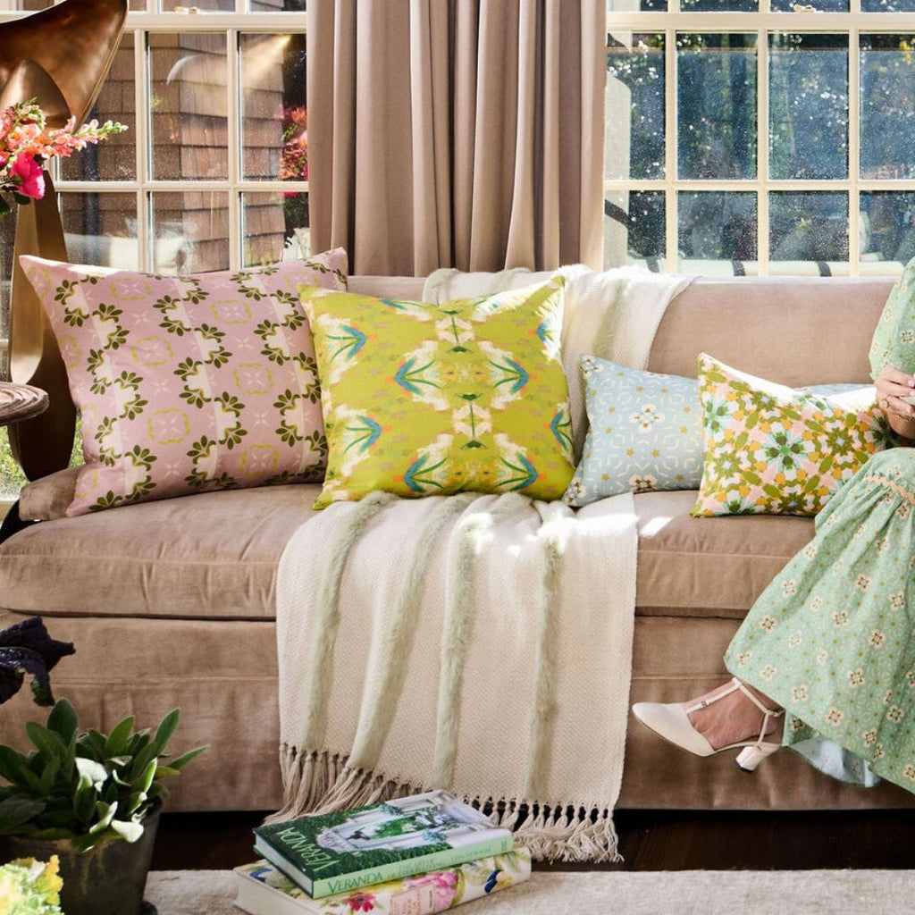 Lady Di Yellow Throw Pillow sofa display