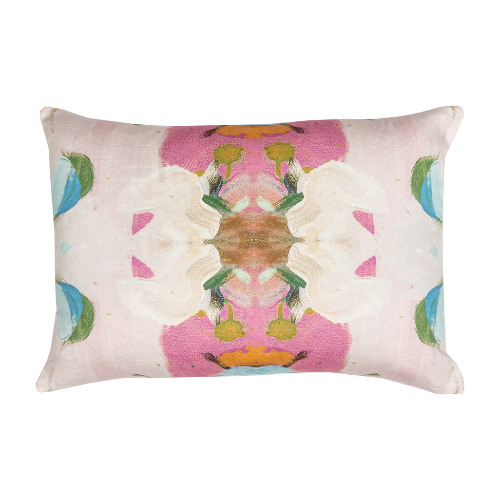 Monet&#39;s Garden Pink Linen Throw Pillow 14&quot; x 20&quot; lumbar