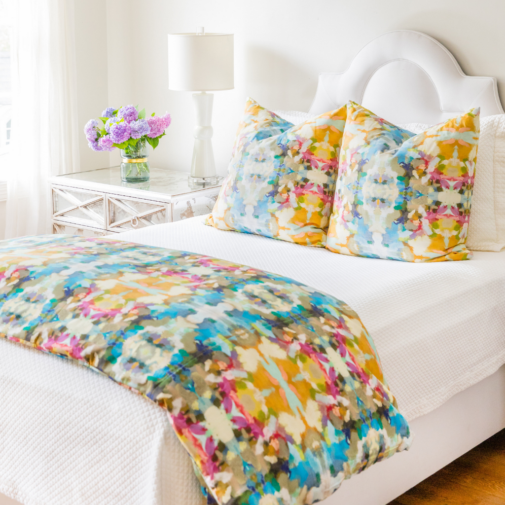 Indigo Girl Blue Linen Pillow in bedroom display