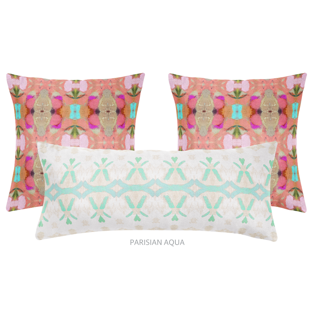 Turkish Delight Throw Pillow shown with complentary Parisian Aqua bolster