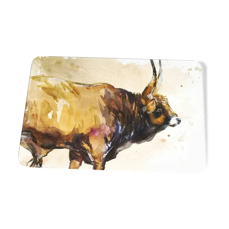 Barosa Bull Cutting Board, tempered glass with "painting" of bull