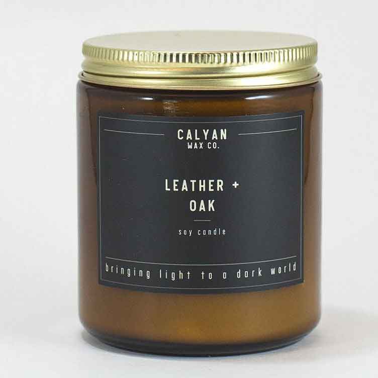 Amber Jar Candle with Bronze Lid Leather &amp; Oak Calyan Wax Co.
