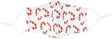 Candy Canes kid&#39;s face mask with red candy canes on white background flat view