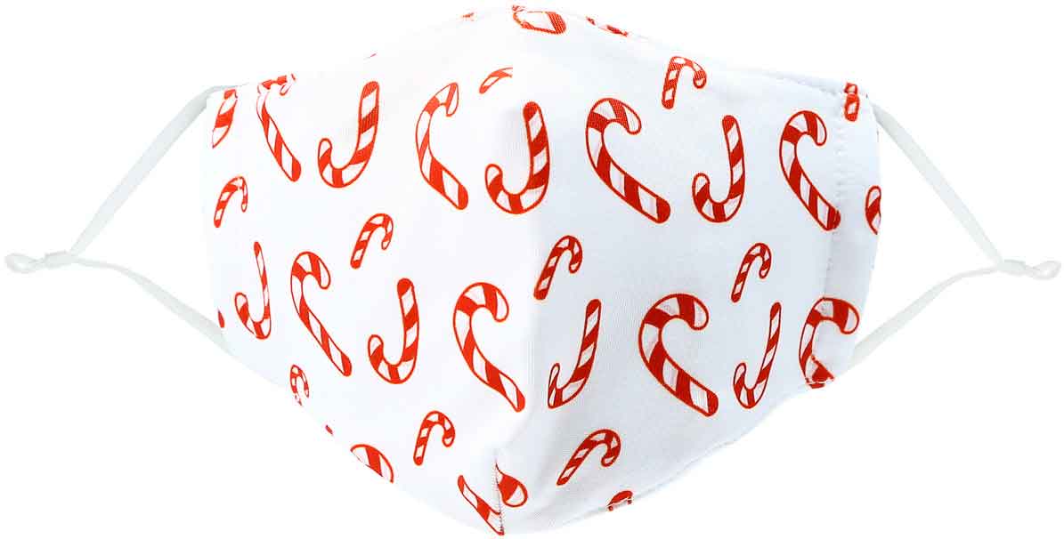 Candy Canes kid&#39;s face mask with red candy canes on white background from Pavilion
