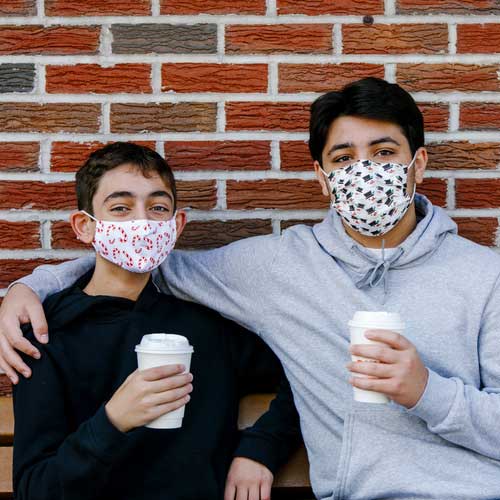 Candy Canes kid&#39;s face mask with red candy canes friends wearing masks