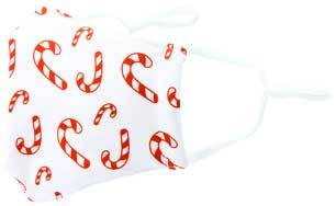 Candy Canes kid's face mask with red candy canes on white background from Pavilion