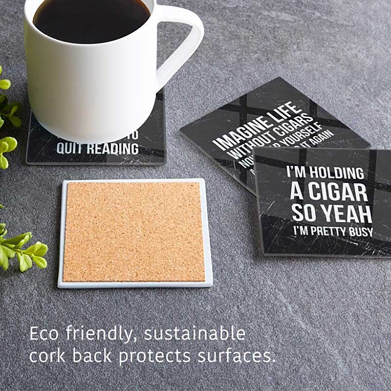Cigars &amp; Bourbon Truth #2 Glass Coaster Set with cork back