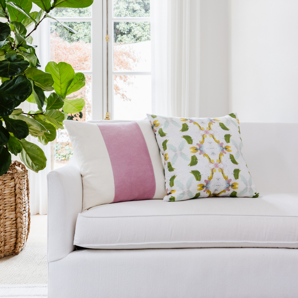 Dogwood Linen Throw Pillow sofa display