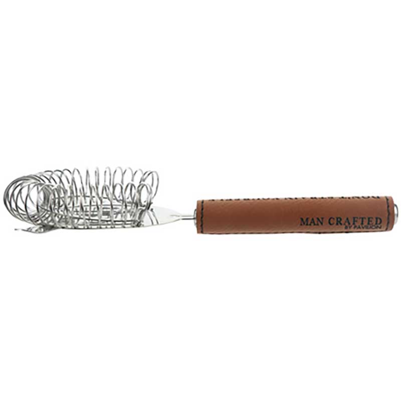 Don&#39;t Strain Bar Strainer in stainless steel and vegan leather side view