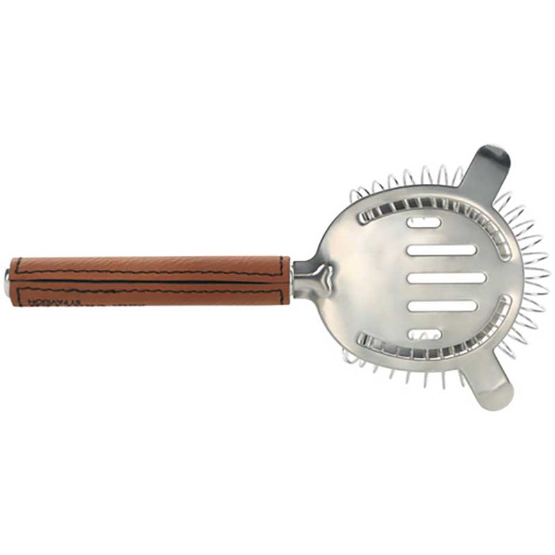 Don&#39;t Strain Bar Strainer in stainless steel and vegan leather underside