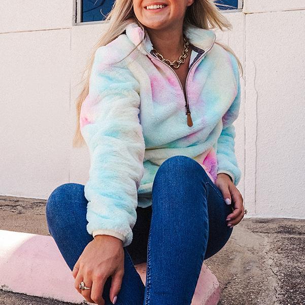 Tie Dye Faux Fur Women's Sherpa Pullover (#1)