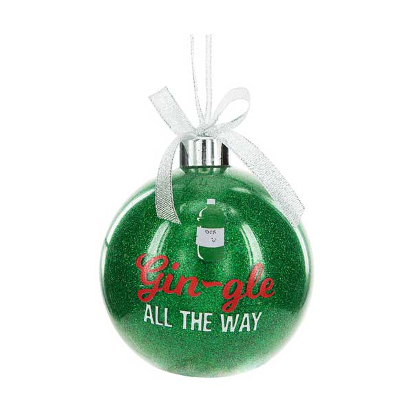 Gin-Gle Holiday Socks and ornament gift set green socks and ornament closeup