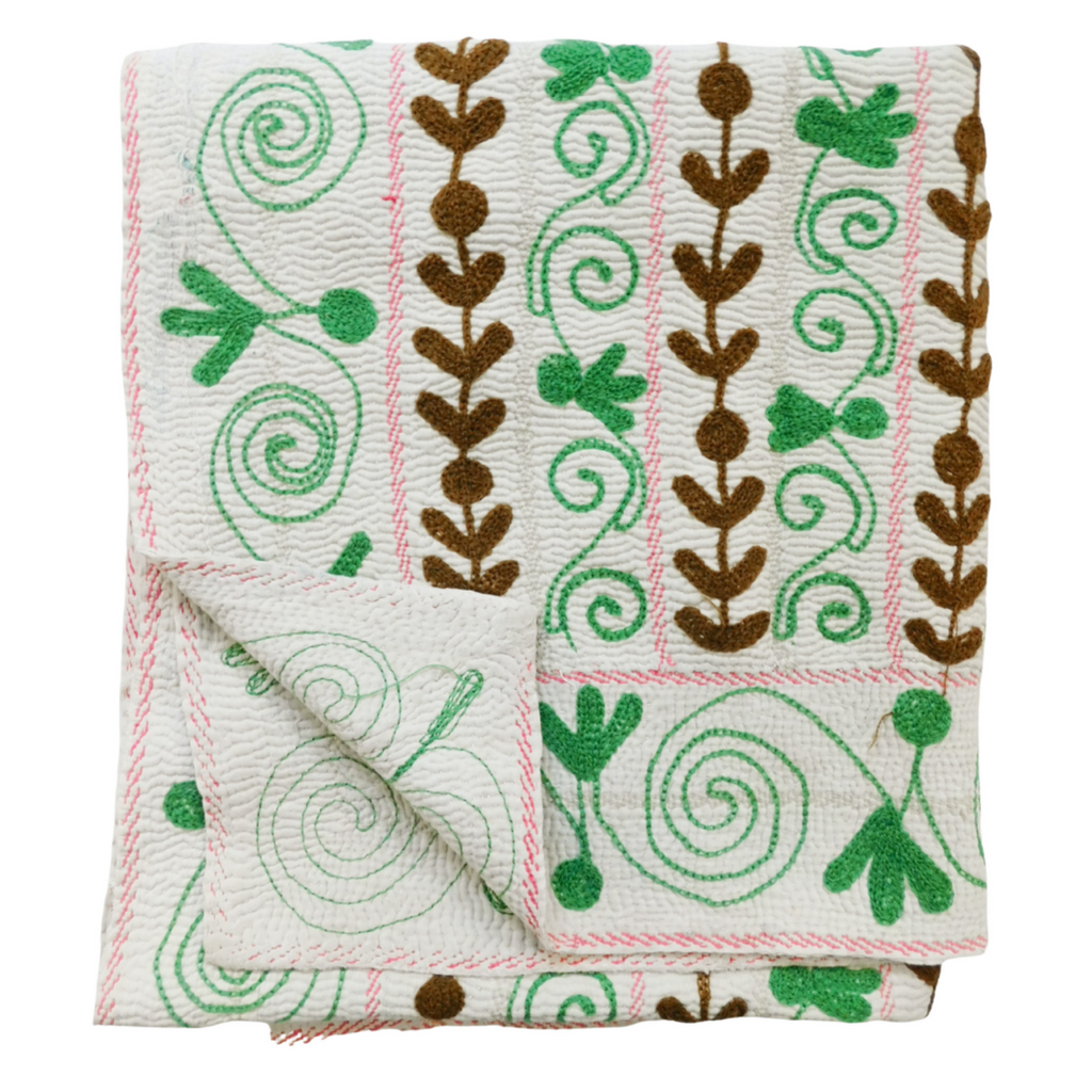 Green ivy Vintage Suzani Blanket
